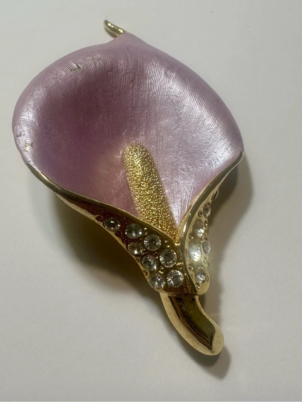 Purple Enamel & Gold Crystal Flower Brooch